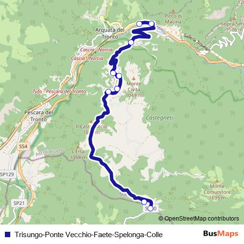 Trisungo-Ponte Vecchio-Faete-Spelonga-Colle bus Line Map