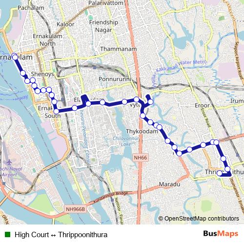 High Court ↔ Thrippoonithura bus Line Map