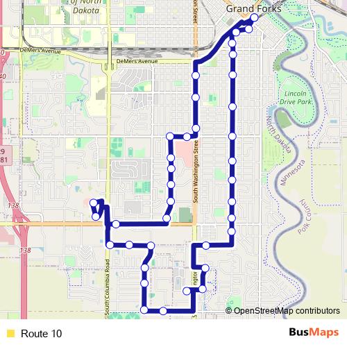 Route 10 bus Line Map