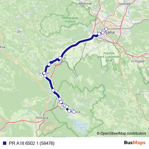 PR A18 6502 1 (58476) bus Line Map