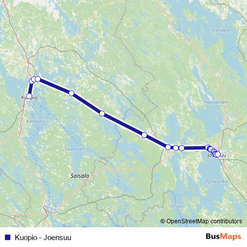 Kuopio - Joensuu bus Line Map