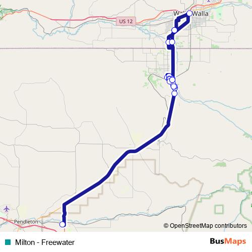 Milton - Freewater bus Line Map