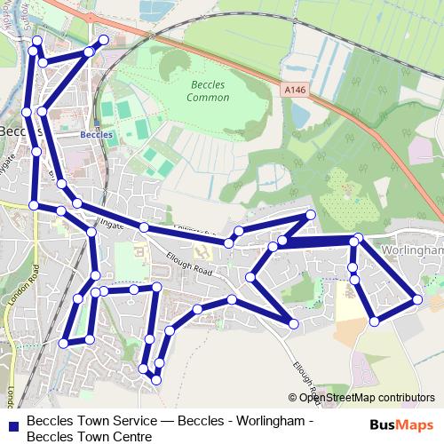Beccles Town Service bus Line Map