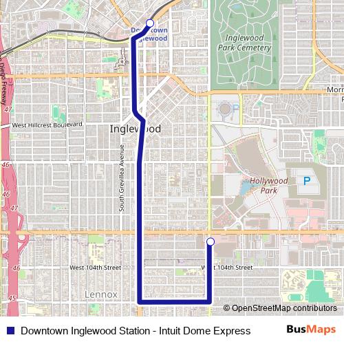 Downtown Inglewood Station - Intuit Dome Express bus Line Map