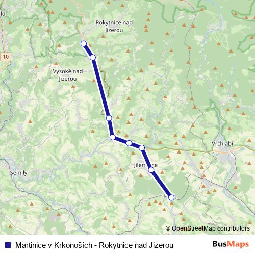Martinice v Krkonoších - Rokytnice nad Jizerou rail Line Map