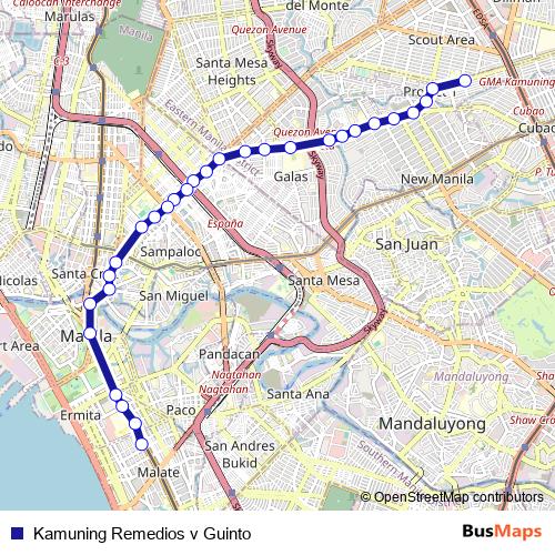 Kamuning Remedios v Guinto bus Line Map