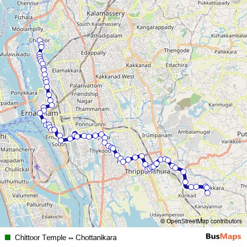 Chittoor Temple ↔ Chottanikara bus Line Map