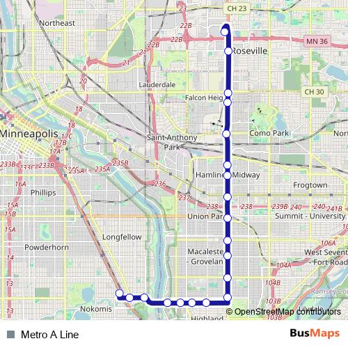 Metro A Line bus Line Map