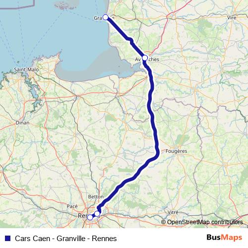 Cars Caen - Granville - Rennes bus Line Map