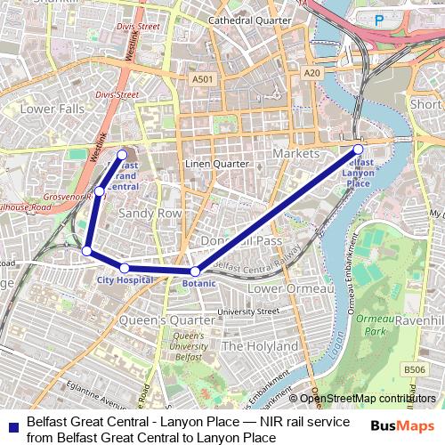 Belfast Great Central - Lanyon Place rail Line Map
