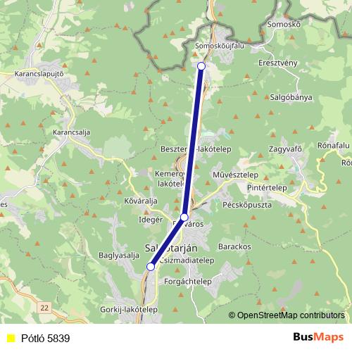 Pótló 5839 bus Line Map