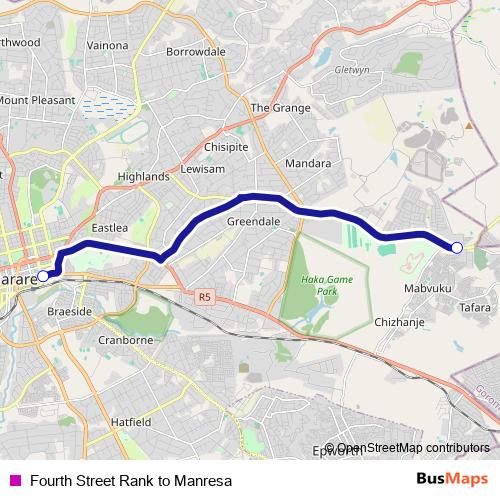 Fourth Street Rank to Manresa bus Line Map
