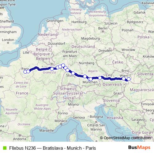 Flixbus N236 bus Line Map