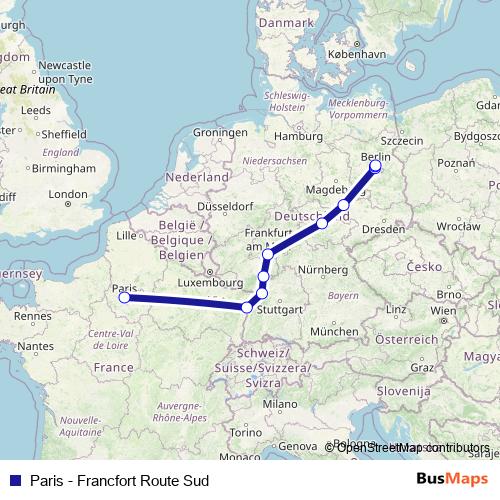 Paris - Francfort Route Sud rail Line Map