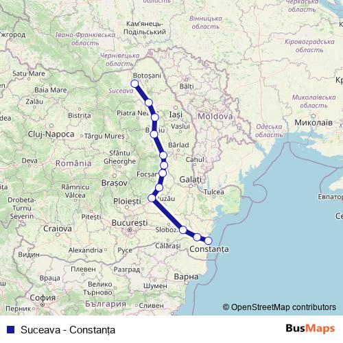 Suceava - Constanţa rail Line Map