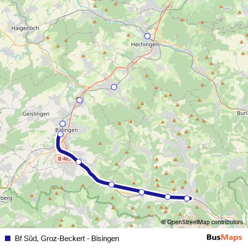 Bf Süd, Groz-Beckert - Bisingen rail Line Map