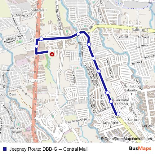 Jeepney Route: DBB-G → Central Mall bus Line Map