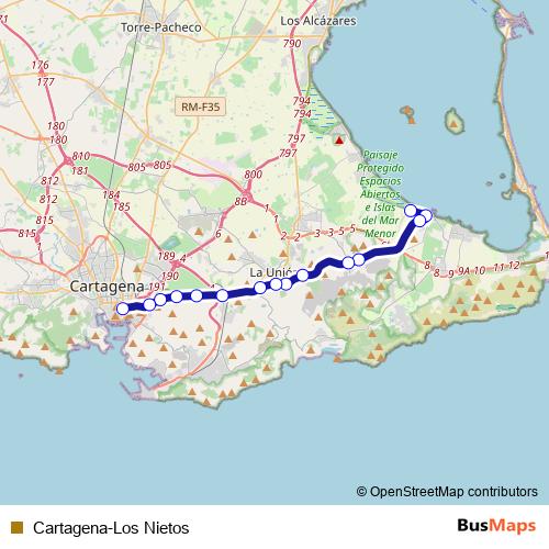 Cartagena-Los Nietos rail Line Map