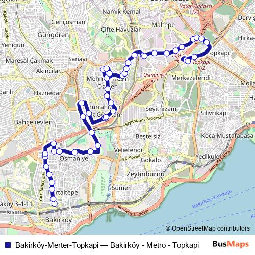 Bakirköy-Merter-Topkapi bus Line Map