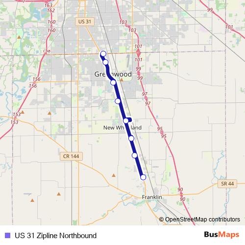 US 31 Zipline Northbound bus Line Map