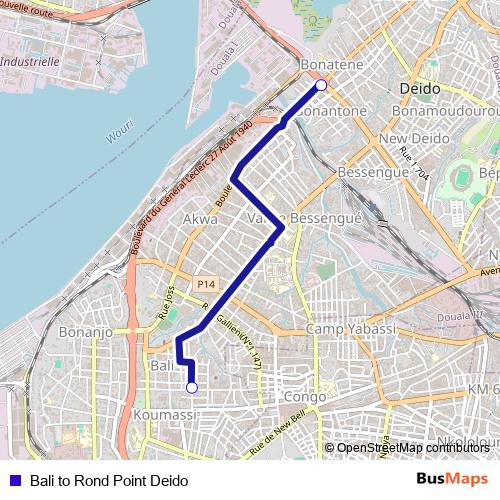 Bali to Rond Point Deido bus Line Map