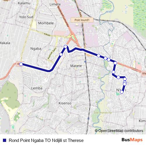 Rond Point Ngaba TO Ndijili st Therese bus Line Map