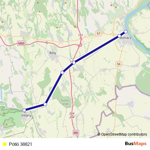 Pótló 38821 bus Line Map