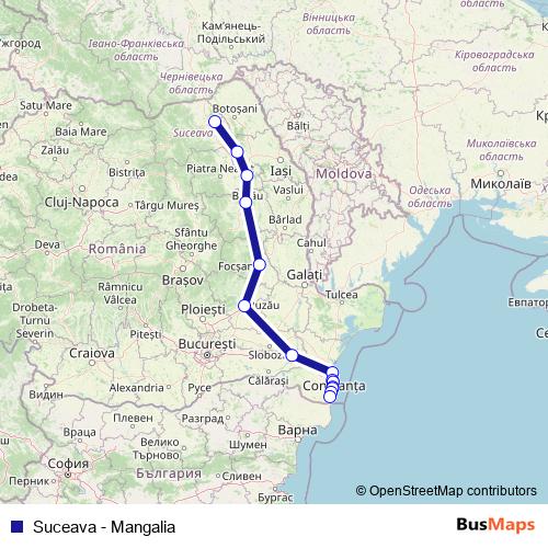 Suceava - Mangalia rail Line Map