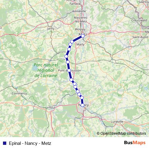 Epinal - Nancy - Metz bus Line Map