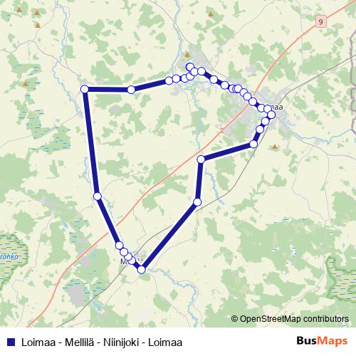 Loimaa - Mellilä - Niinijoki - Loimaa bus Line Map