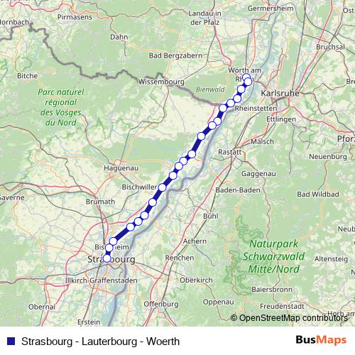 Strasbourg - Lauterbourg - Woerth bus Line Map