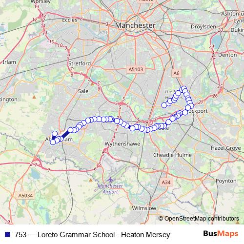 753 bus Line Map