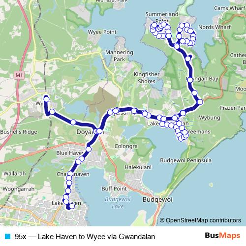 95x bus Line Map