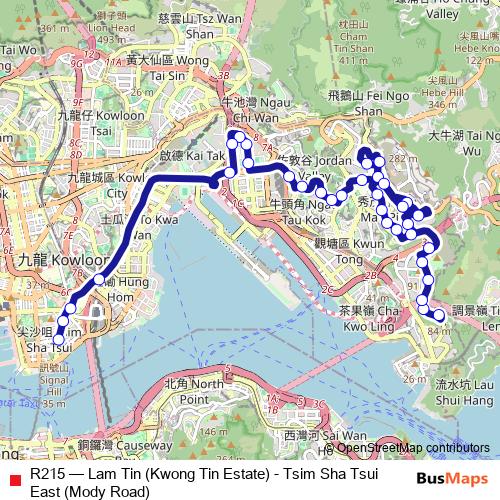 R215 bus Line Map