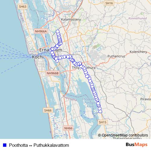 Poothotta ↔ Puthukkalavattom bus Line Map