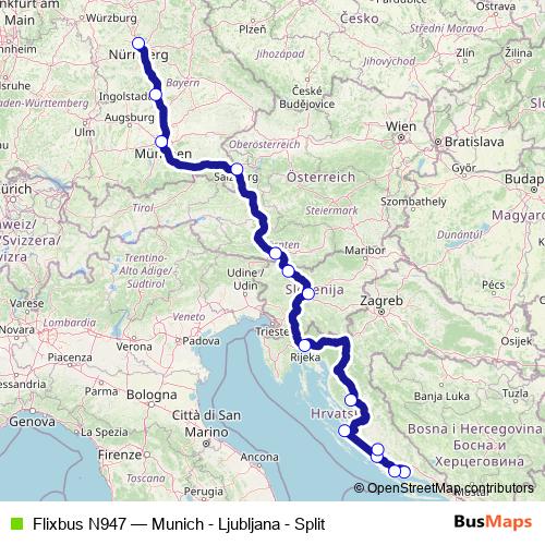 Flixbus N947 bus Line Map
