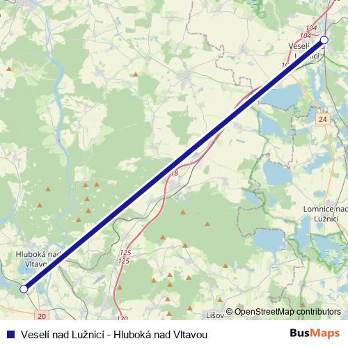 Veselí nad Lužnicí - Hluboká nad Vltavou rail Line Map