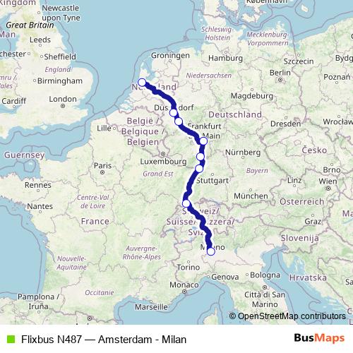 Flixbus N487 bus Line Map