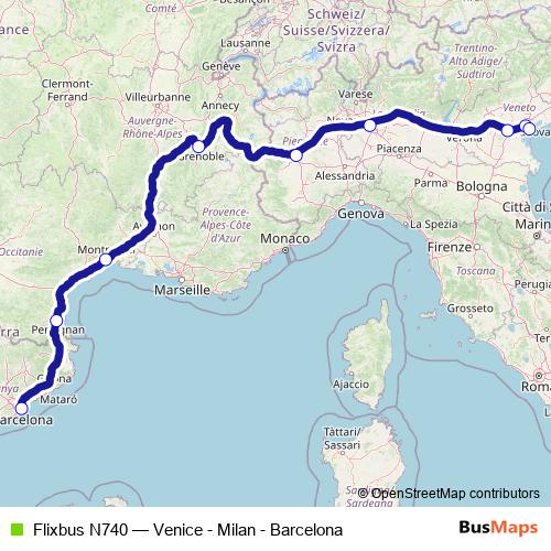 Flixbus N740 bus Line Map