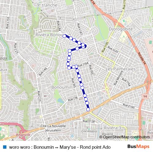 woro woro : Bonoumin ↔ Mary'se - Rond point Ado bus Line Map
