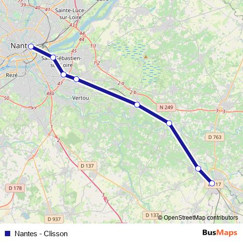 Nantes - Clisson rail Line Map