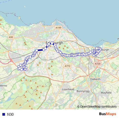 N30 bus Line Map