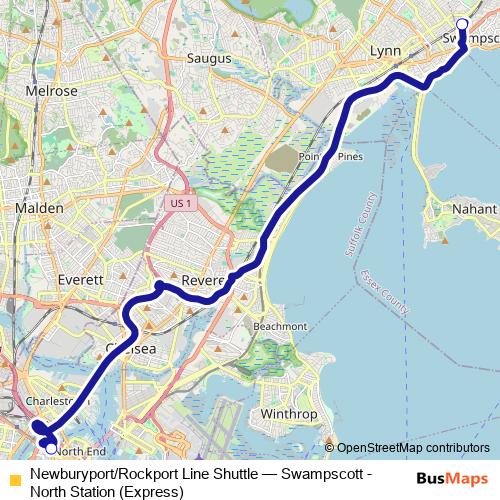 Newburyport/Rockport Line Shuttle bus Line Map