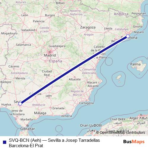 SVQ-BCN (Aeh) air Line Map