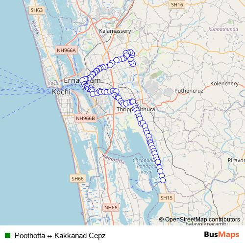 Poothotta ↔ Kakkanad Cepz bus Line Map