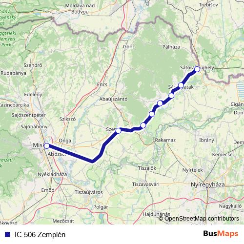 IC 506 Zemplén rail Line Map