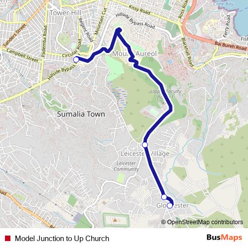 Model Junction to Up Church bus Line Map
