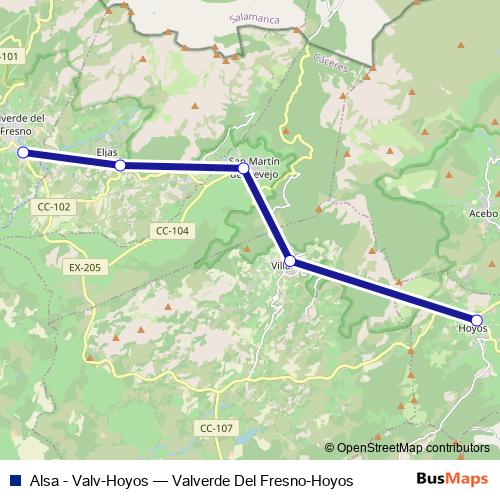 Alsa - Valv-Hoyos bus Line Map
