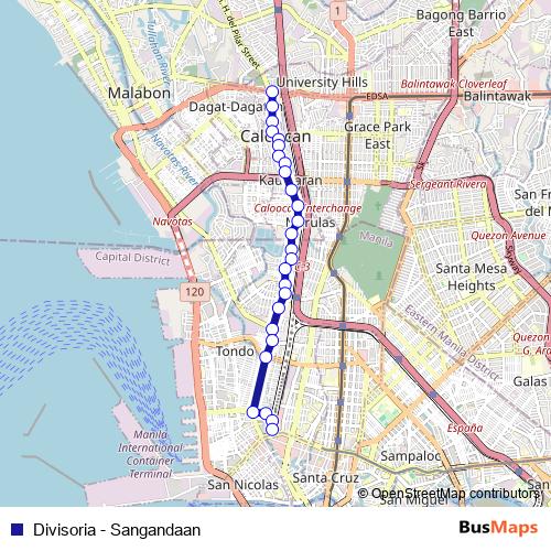 Divisoria - Sangandaan bus Line Map
