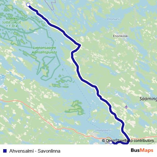 Ahvensalmi - Savonlinna bus Line Map